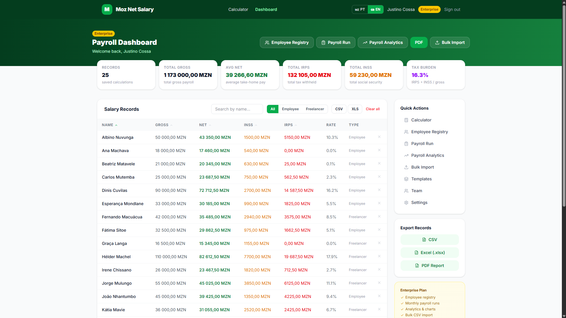 Moz Net Salary Enterprise - Web App